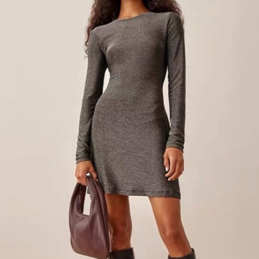 Reformation Gray Sparkly Riley Mini Dress